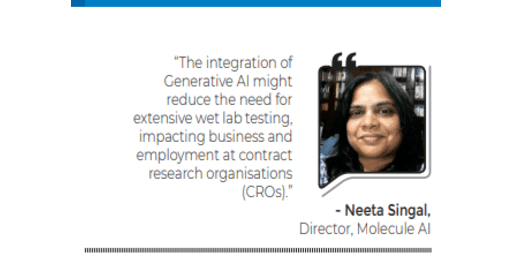 Biospectrum India, a leading print publication for the biopharma industry, had a special issue on Generative AI in Oct 2023. The cover story carried the views of Molecule AI Director, Neeta Singal. By Moleculeai